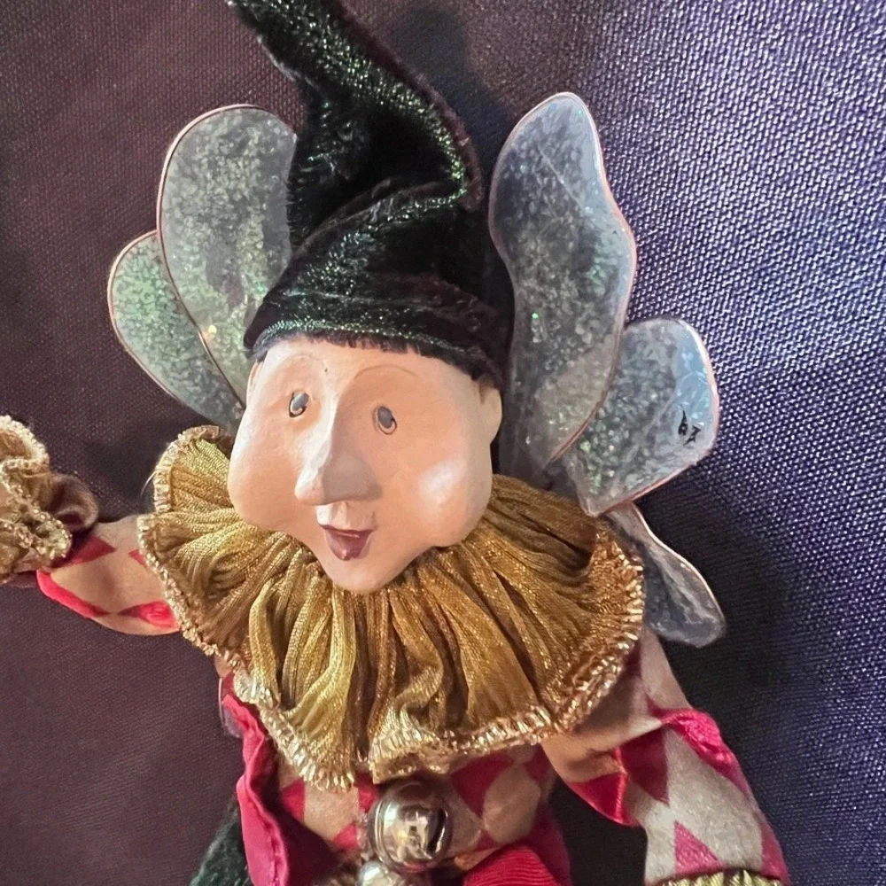 Mark Roberts‎ Christmas Fairy Elf Ornament Harlequin Jester Velvet Wings Decor